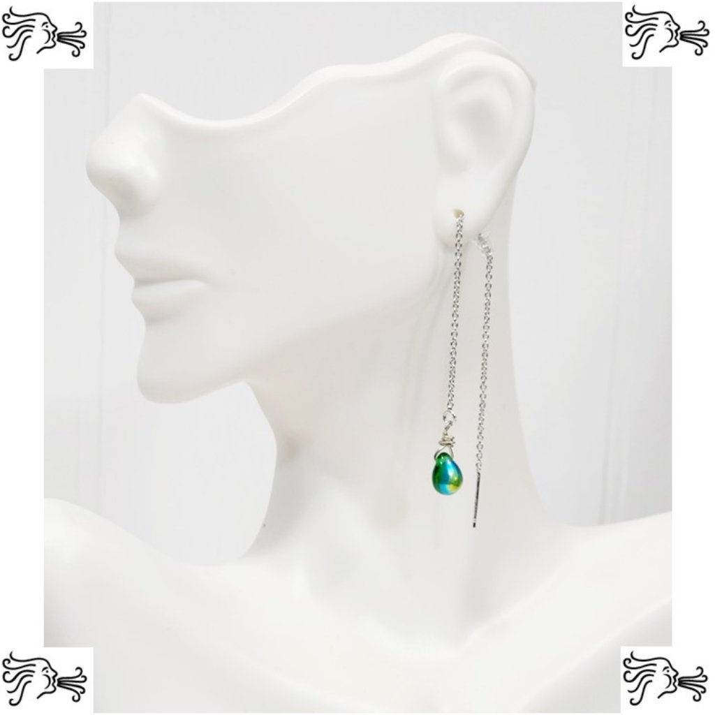 Threader Chain Earrings Green Ab Picasso Teardrop On Silver Dain 28$